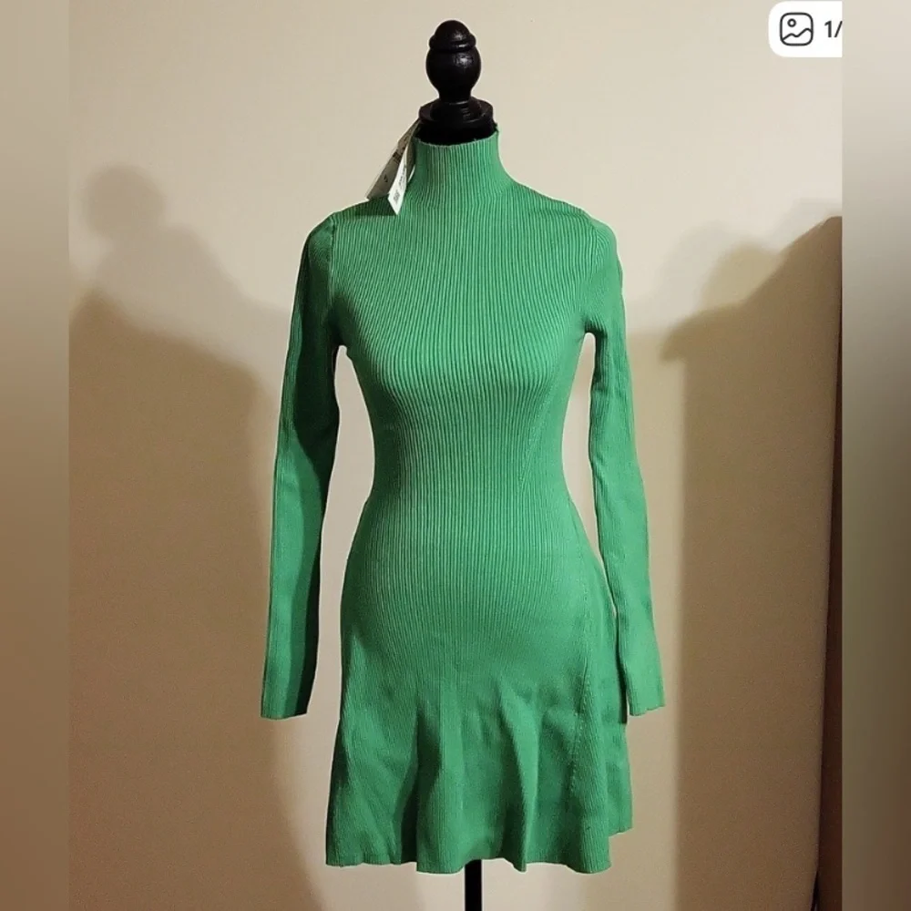 green knitted dress zara Zara green marl knit midi dress NWT
